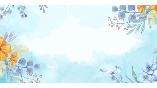 蓝色手绘水彩花卉PPT背景图片0