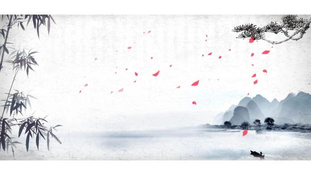 灰色中国风竹林山水PPT背景图片0