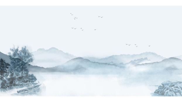 灰色中国风水墨山水PPT背景图片0