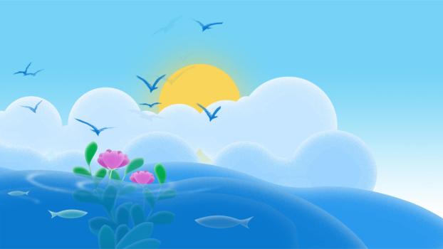 蓝色卡通风格海洋天空PPT背景图片0