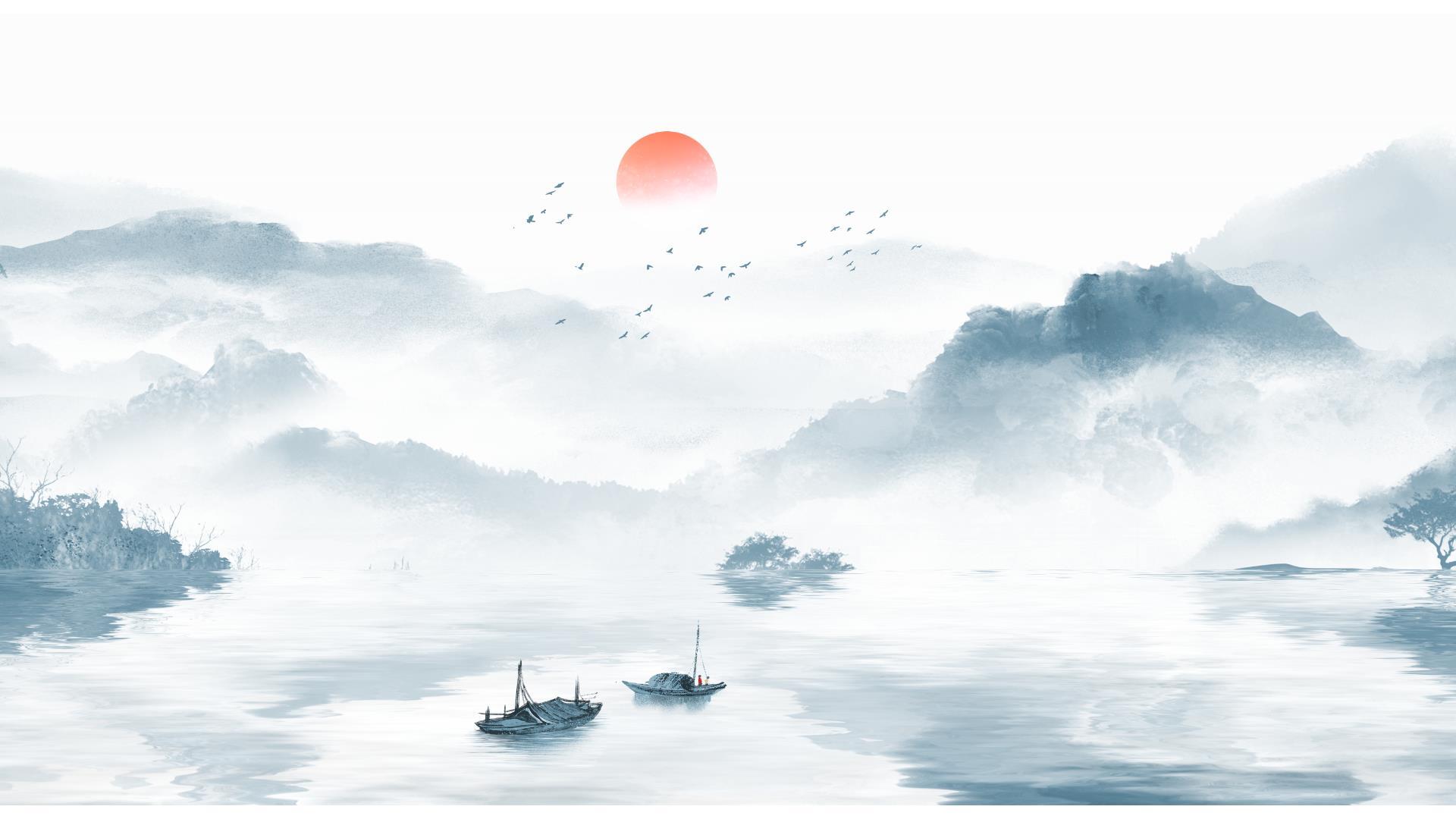 白色中国风水墨梅景PPT背景图片0