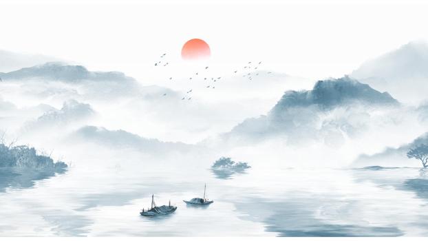 白色中国风水墨梅景PPT背景图片0