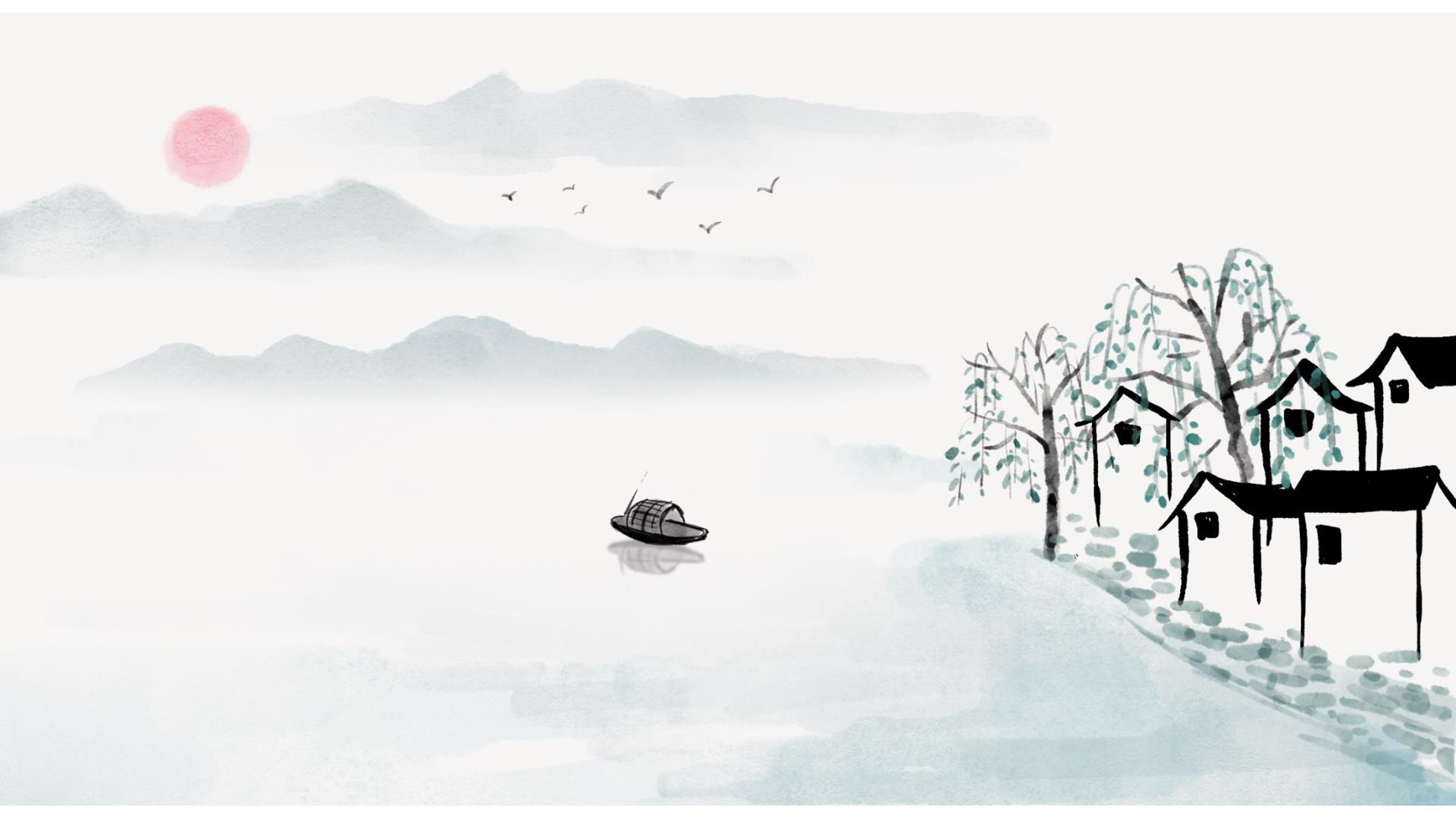 绿色中国风山水竹影PPT背景图片0