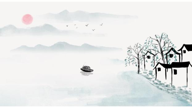 绿色中国风山水竹影PPT背景图片0