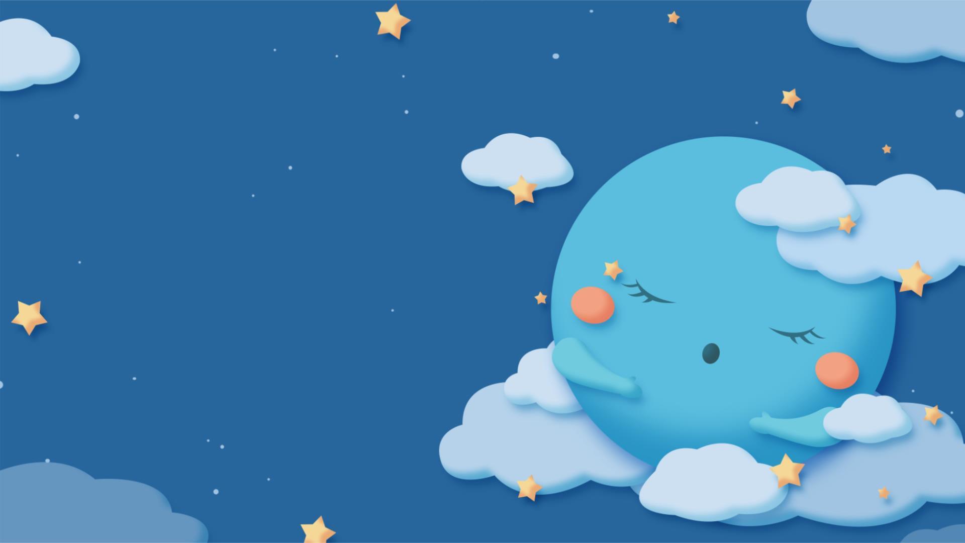 蓝色卡通风格梦幻月亮PPT背景图片0