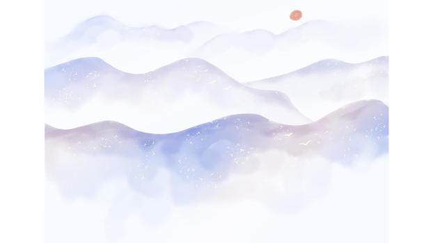 青色手绘水彩山水PPT背景图片0