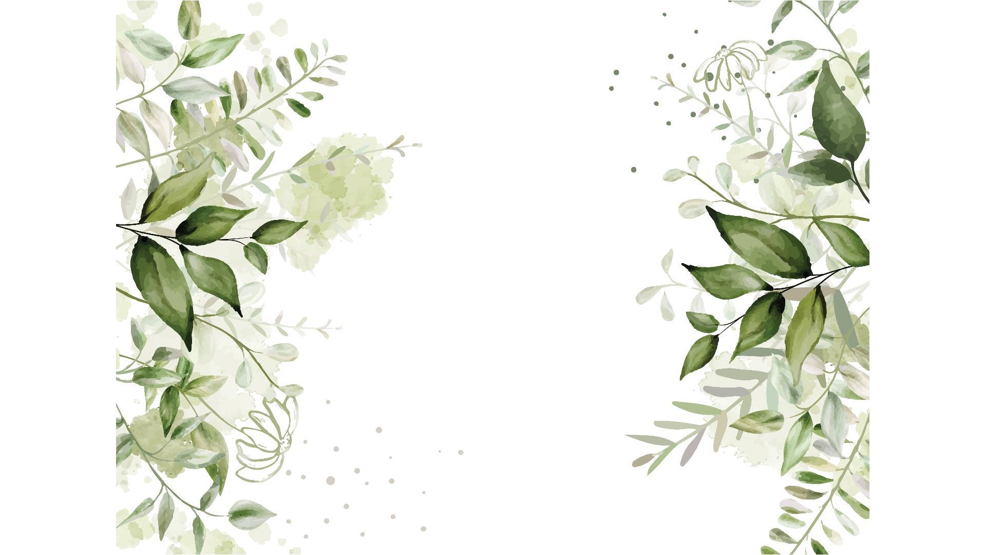 绿色手绘水彩植物PPT背景图片0