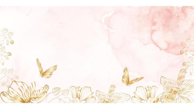 粉色小清新金花蝴蝶PPT背景图片0
