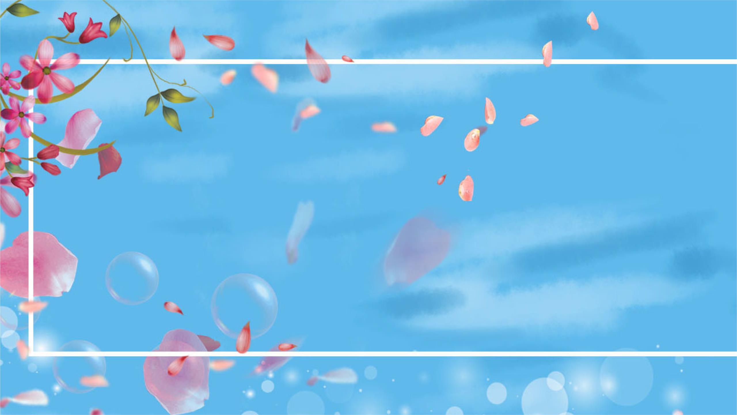 蓝色小清新樱花气泡PPT背景图片0