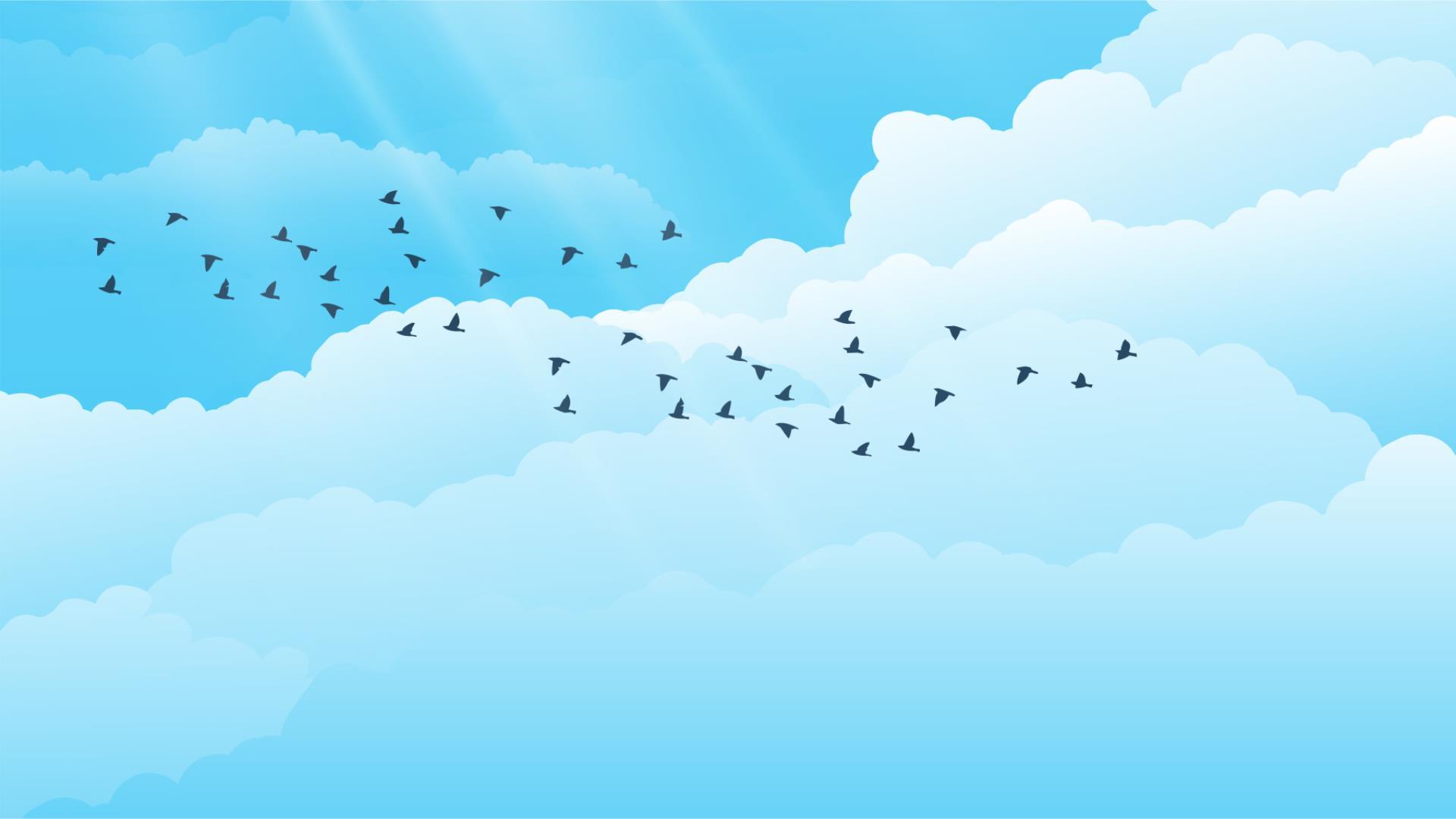 蓝色卡通风格飞鸟蓝天PPT背景图片0