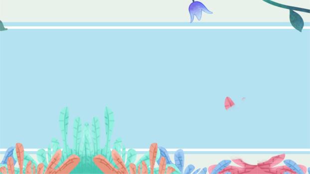蓝色小清新水彩花枝PPT背景0