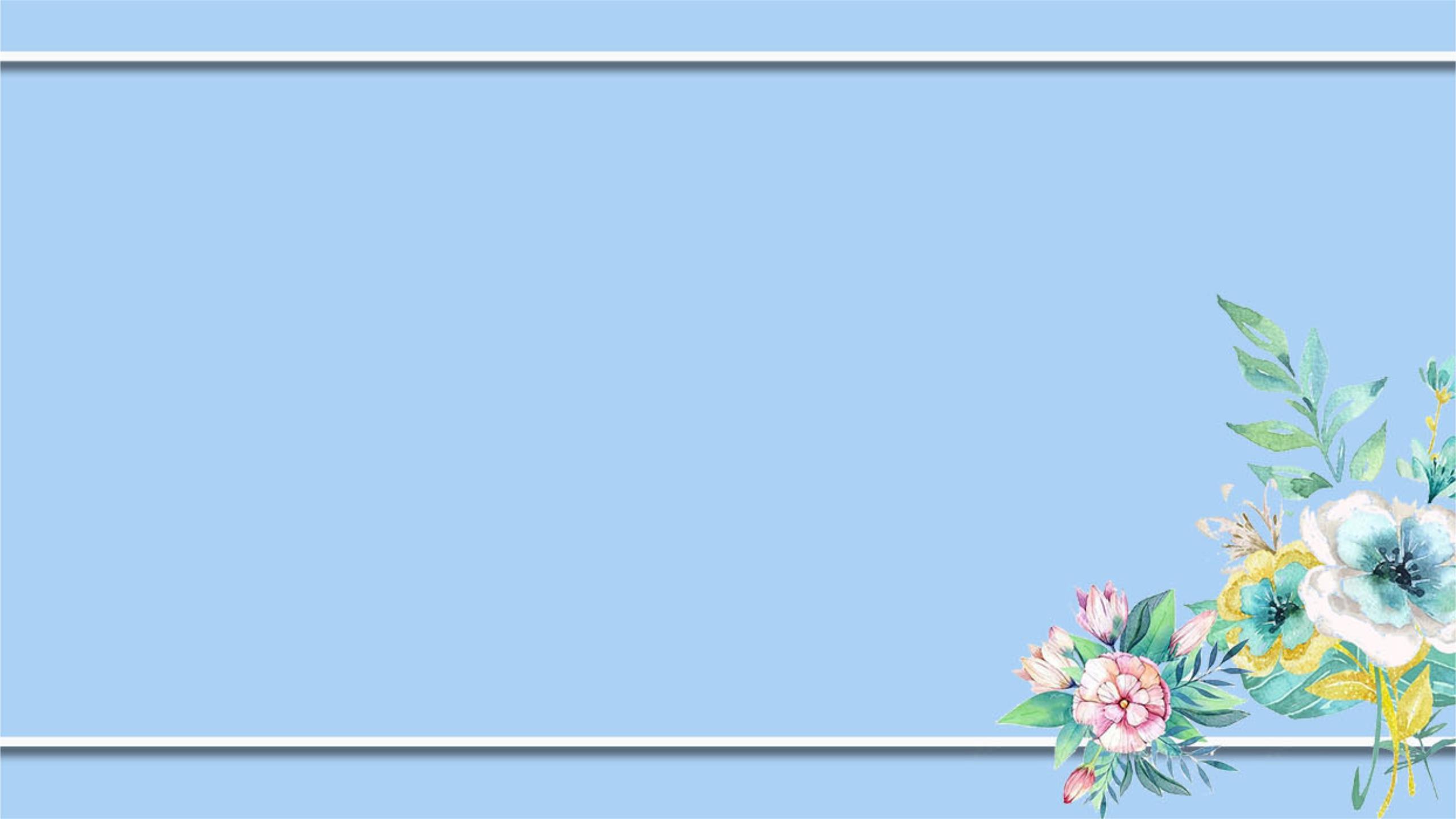 淡蓝色水彩花卉角落装饰PPT背景0