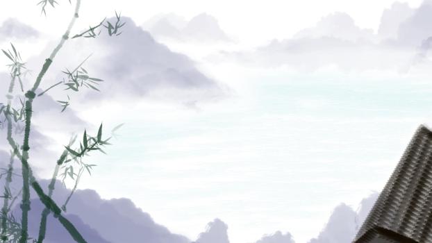 灰白雾中山水竹影PPT背景0