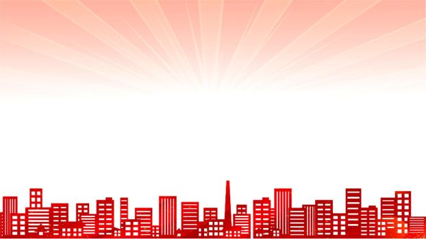 红色光芒城市剪影PPT背景0