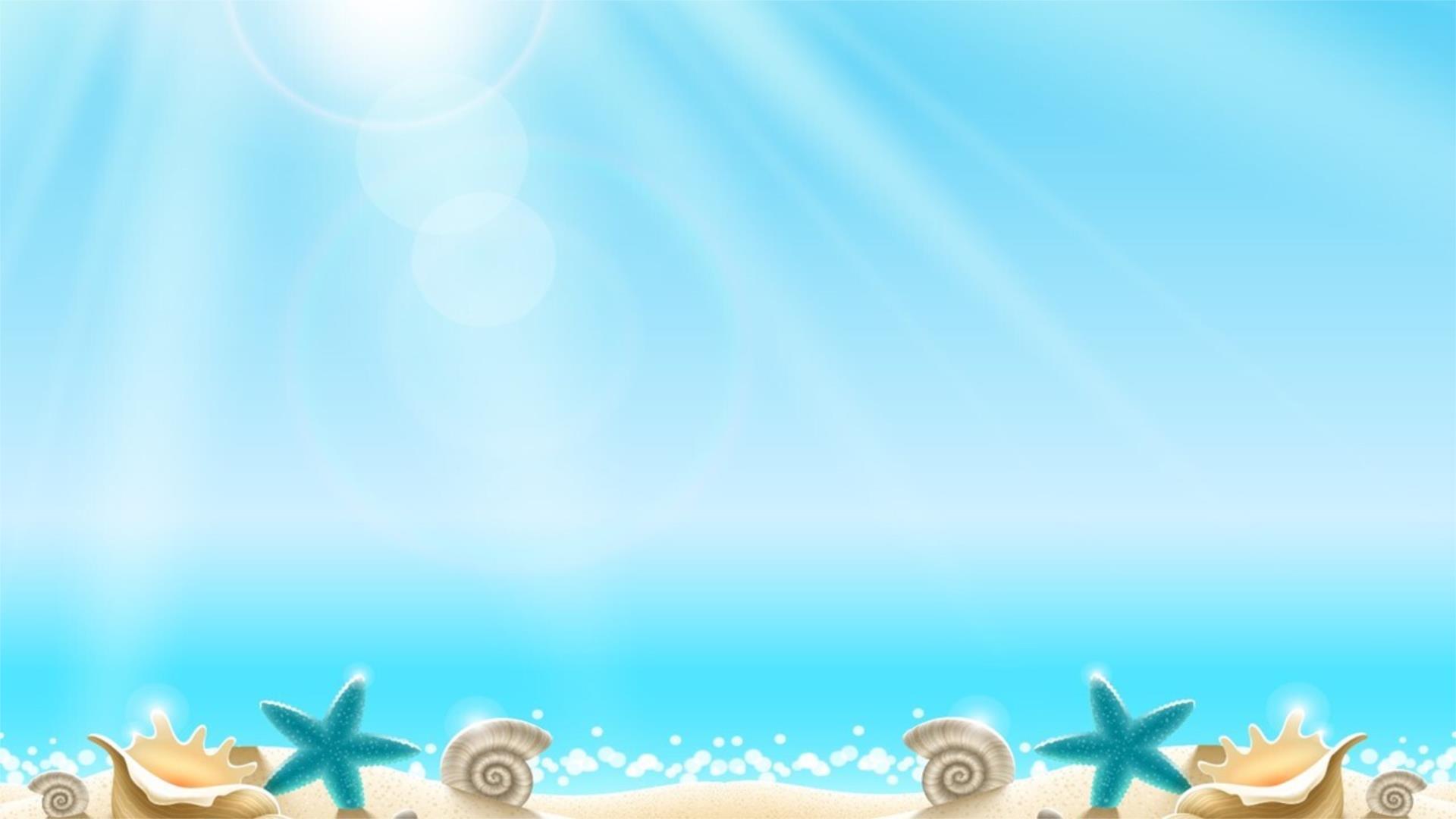 蓝色卡通风格海滩阳光PPT背景0