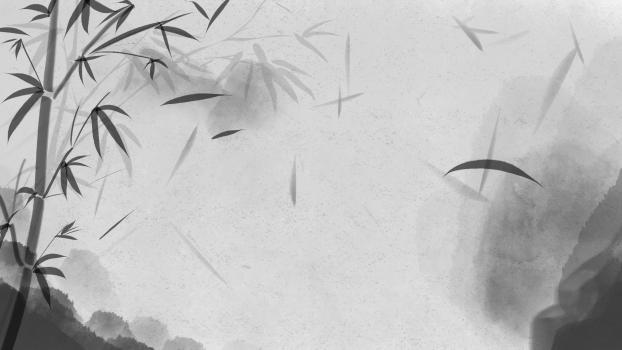 灰色中国风竹影飞鸟PPT背景0