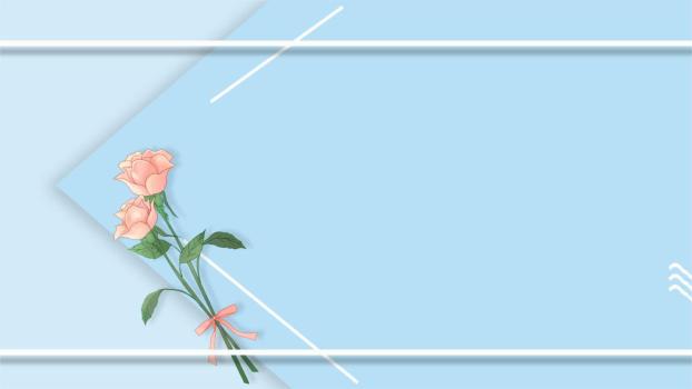 蓝色小清新玫瑰折角PPT背景0