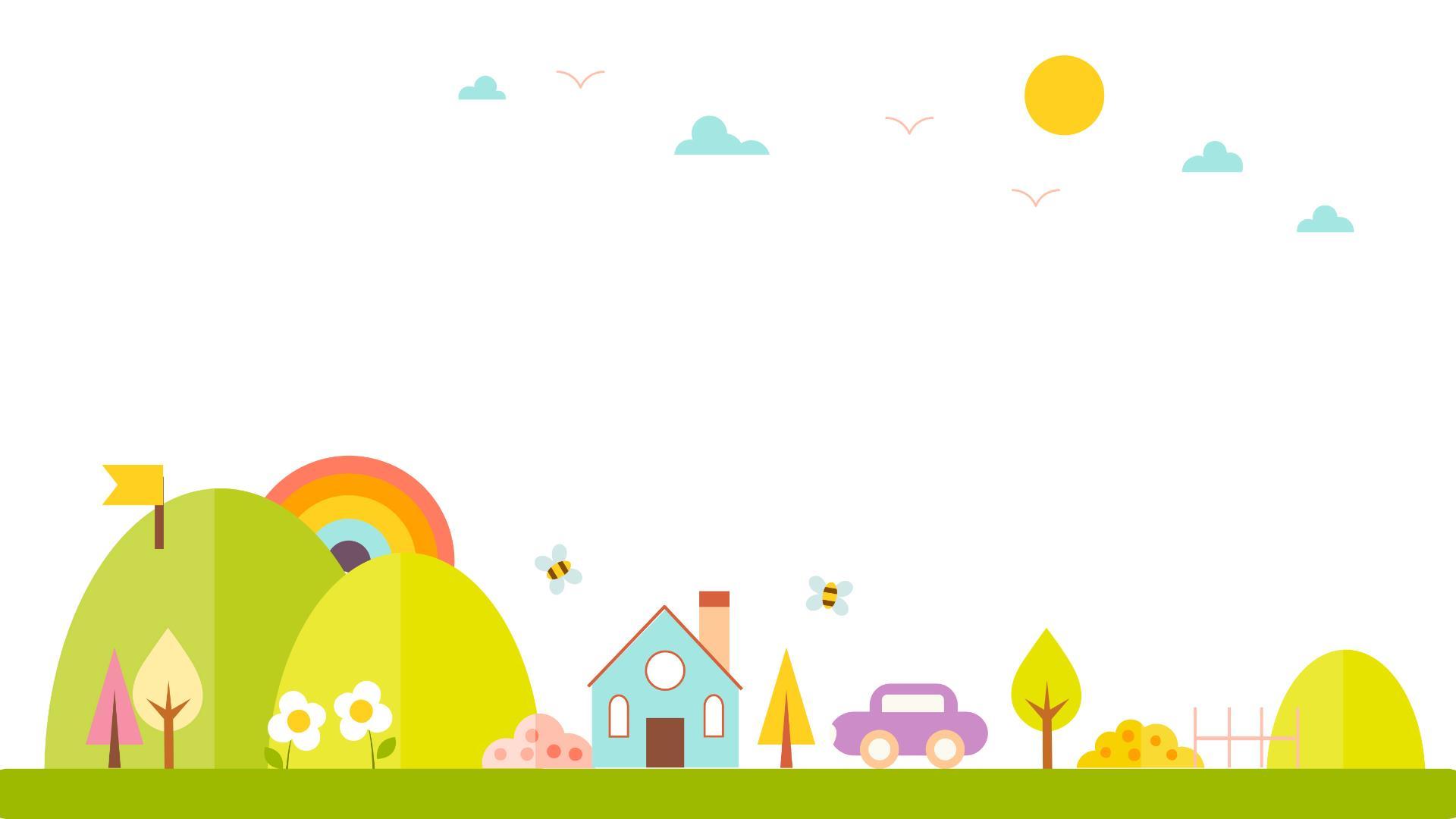 绿色卡通风格田园小屋PPT背景0