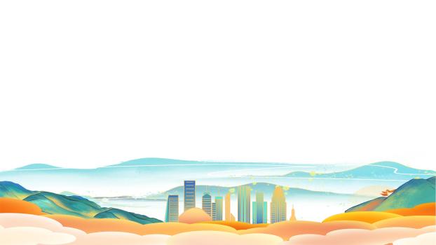 蓝色中国风山水城市PPT背景0