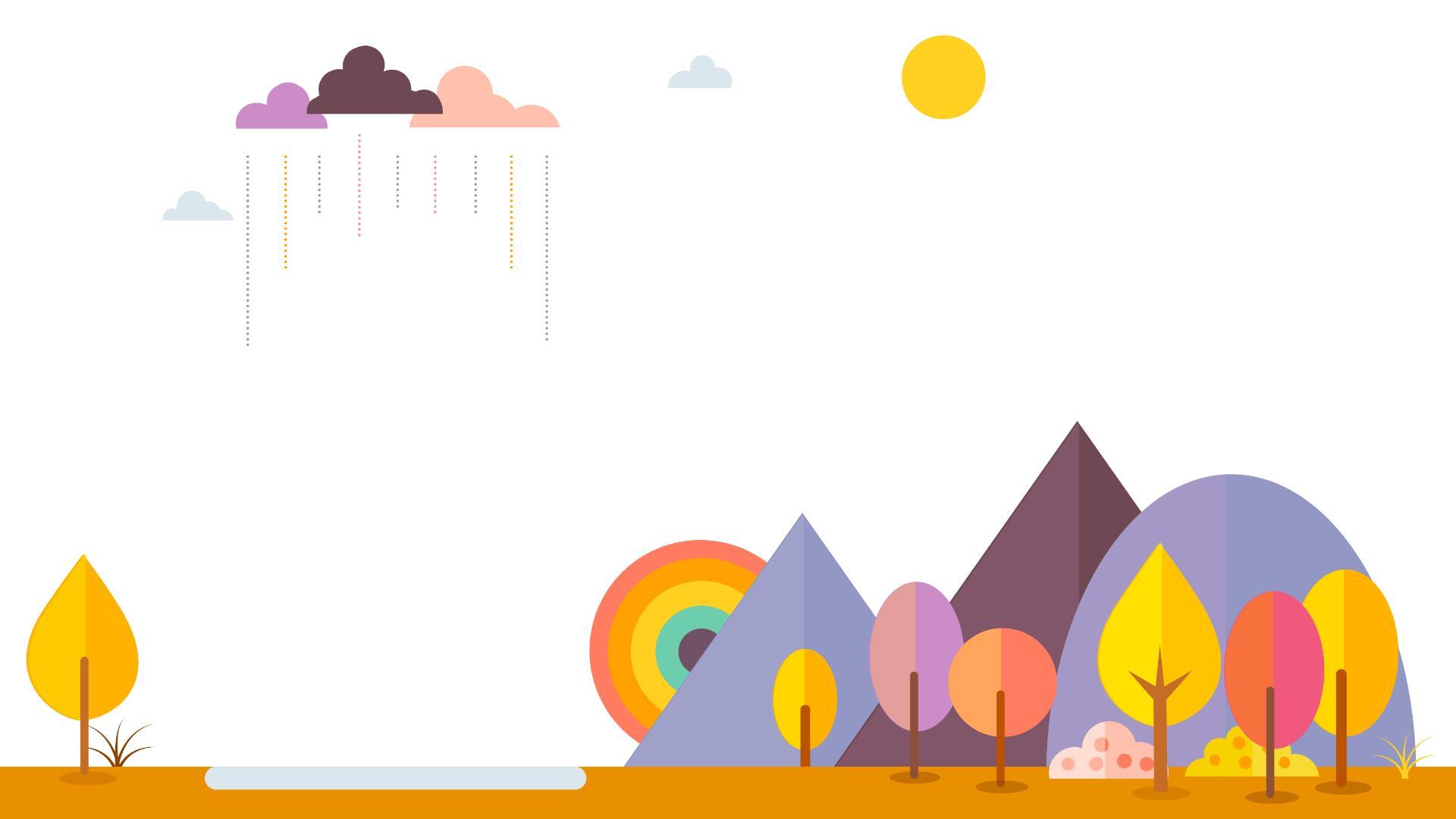 黄色卡通风格彩虹雨景PPT背景0