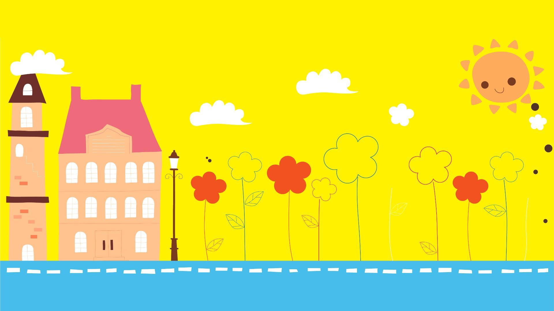 黄色卡通风格笑脸阳光PPT背景0