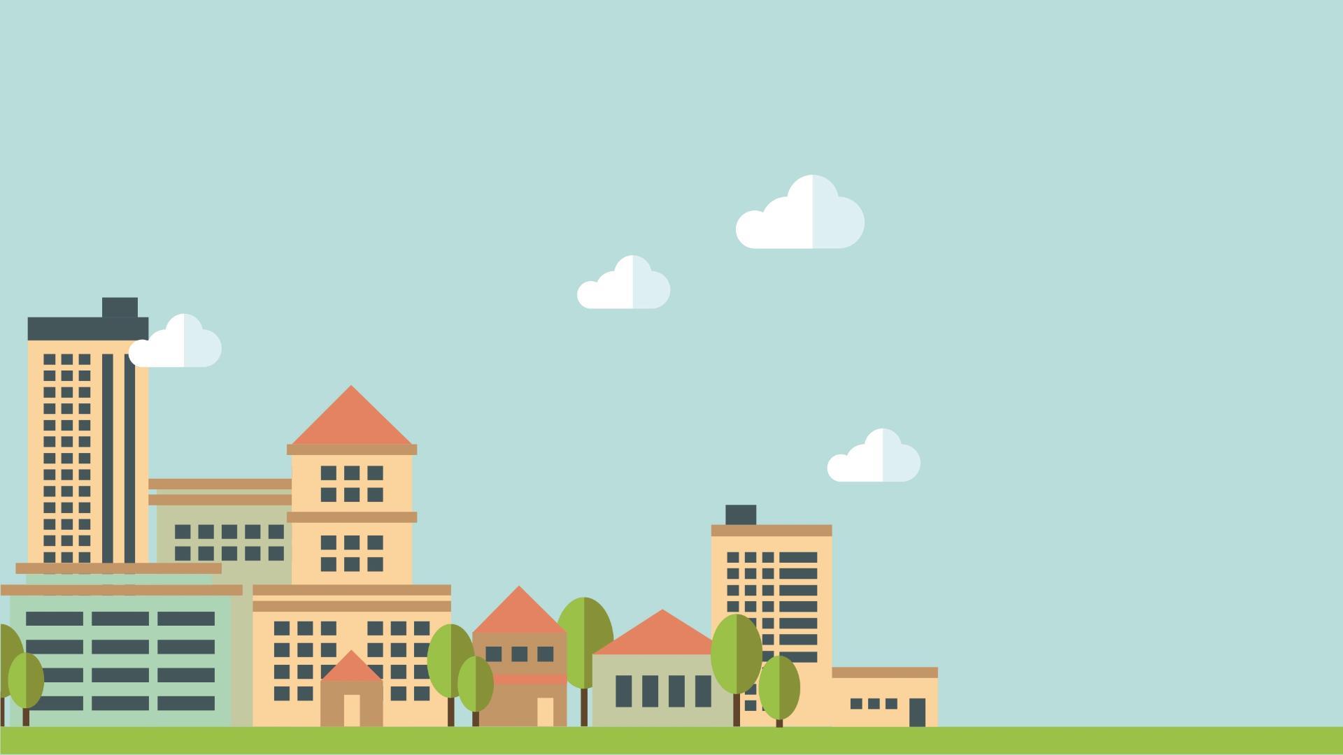 绿色卡通风格城市景观PPT背景0