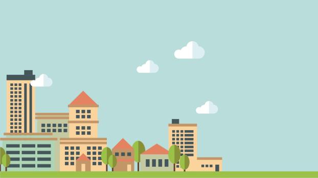 绿色卡通风格城市景观PPT背景0