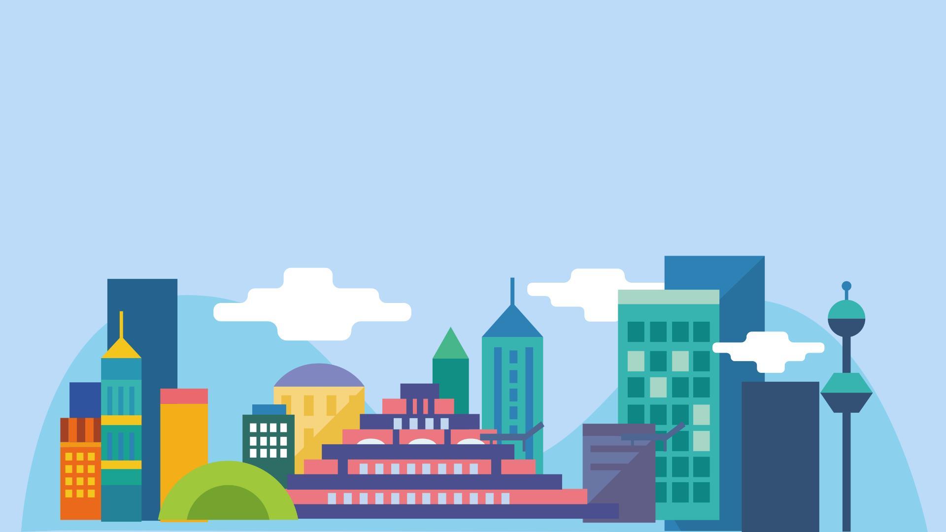 蓝色卡通风格现代城市PPT背景0