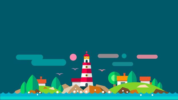 蓝色卡通风格海岛灯塔PPT背景0