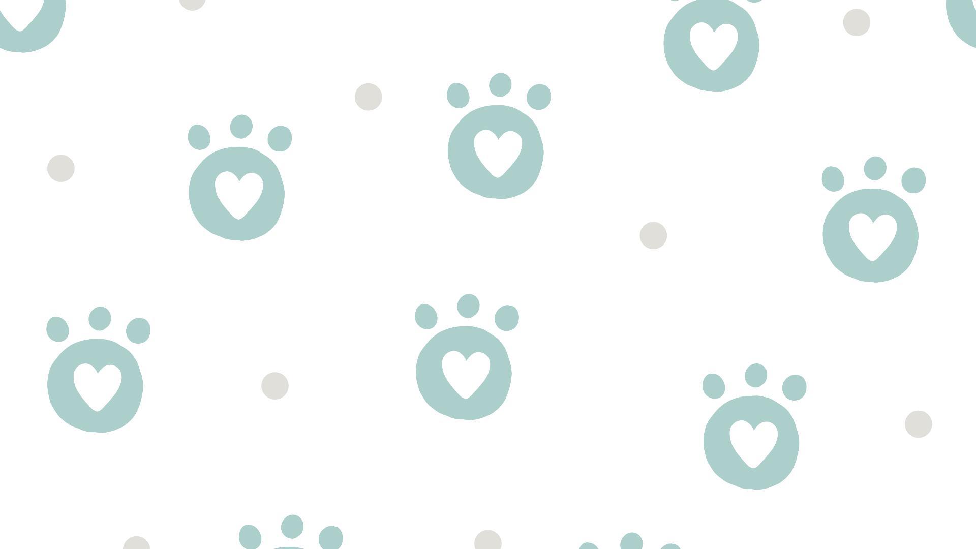 浅绿色小清新爪印爱心PPT背景0