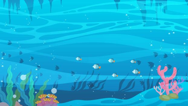蓝色卡通风格海底世界PPT背景0