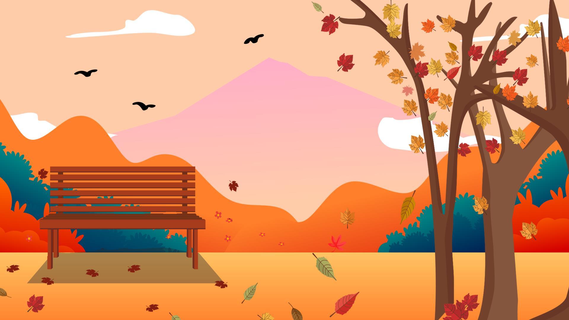 橙色卡通风格秋日风景PPT背景0