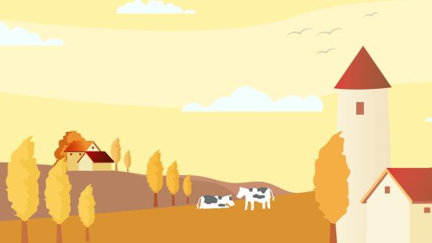 黄色卡通风格田园牧场PPT背景0