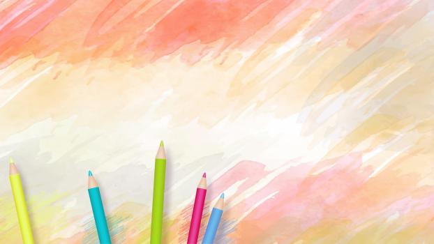 多色卡通水彩铅笔PPT背景0