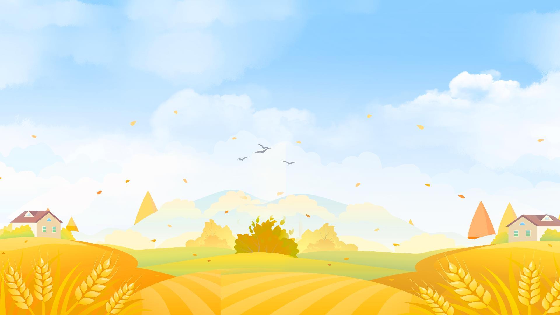 黄色卡通丰收麦田PPT背景0