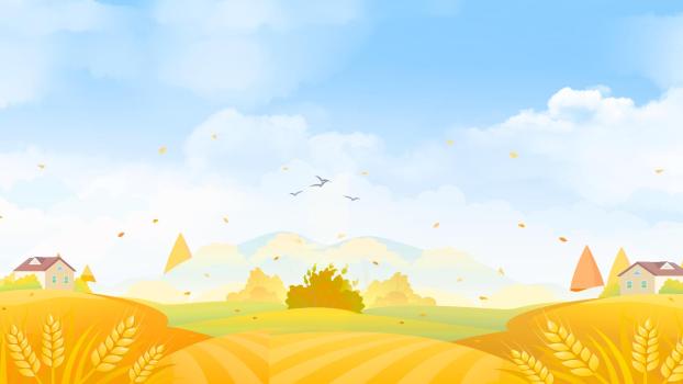 黄色卡通丰收麦田PPT背景0