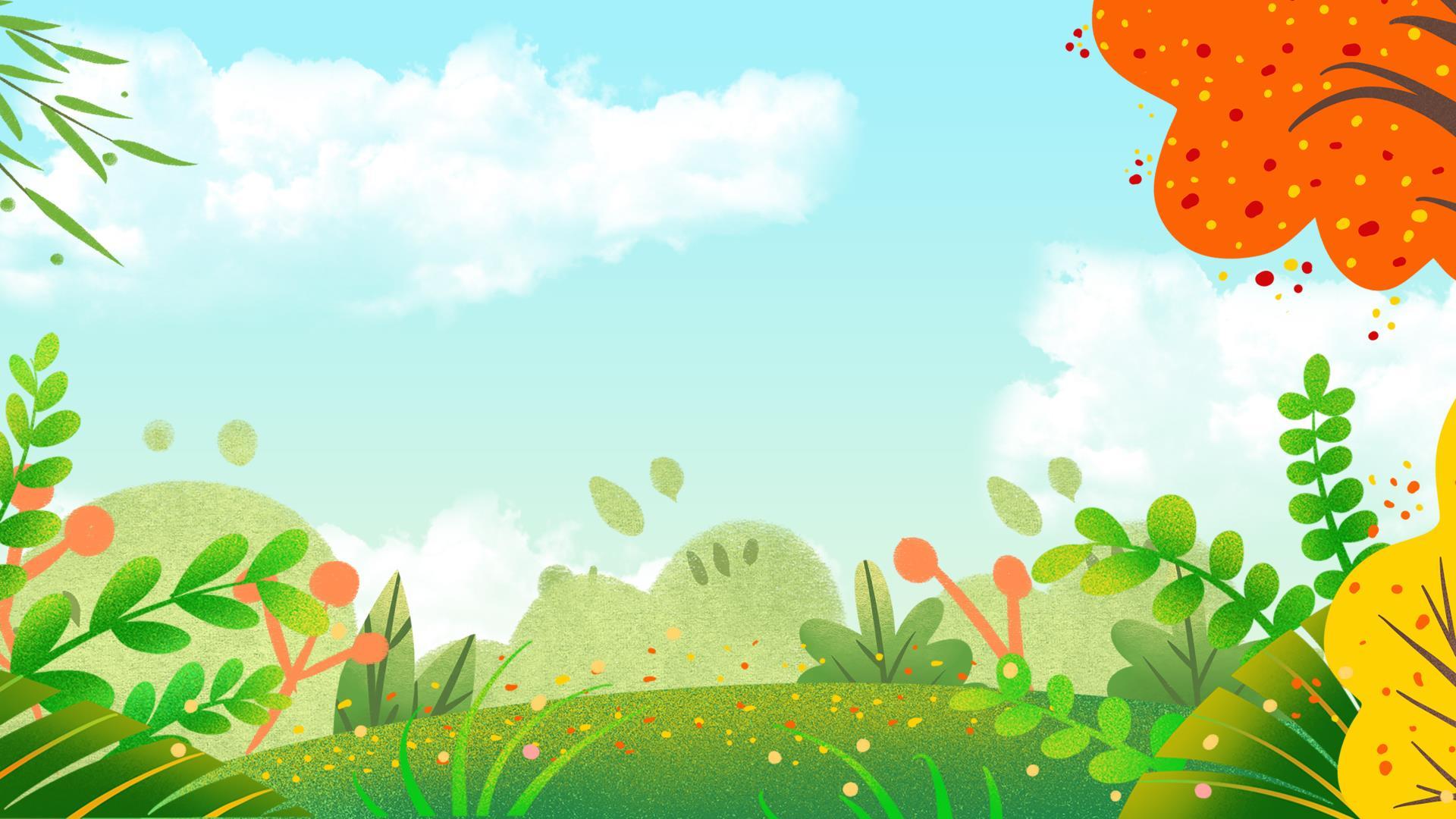 绿色卡通风格春日花园PPT背景0