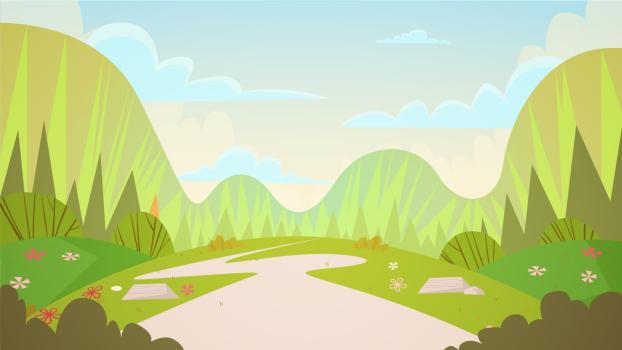 绿色卡通风格自然风景PPT背景0