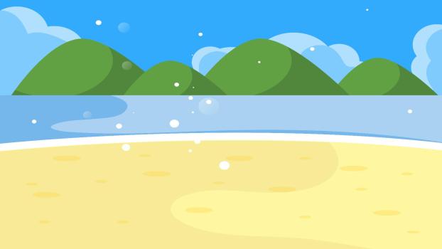 蓝色卡通风格山水沙滩PPT背景0