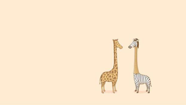 米色卡通风格双长颈鹿PPT背景0