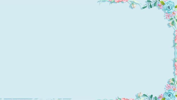 蓝色小清新水彩花卉边框PPT背景0