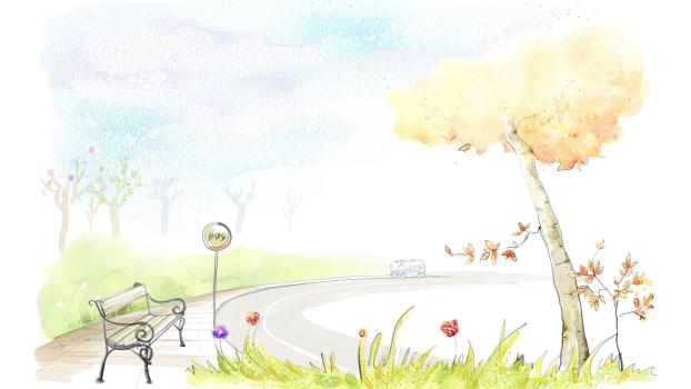 绿色小清新水彩公园PPT背景0