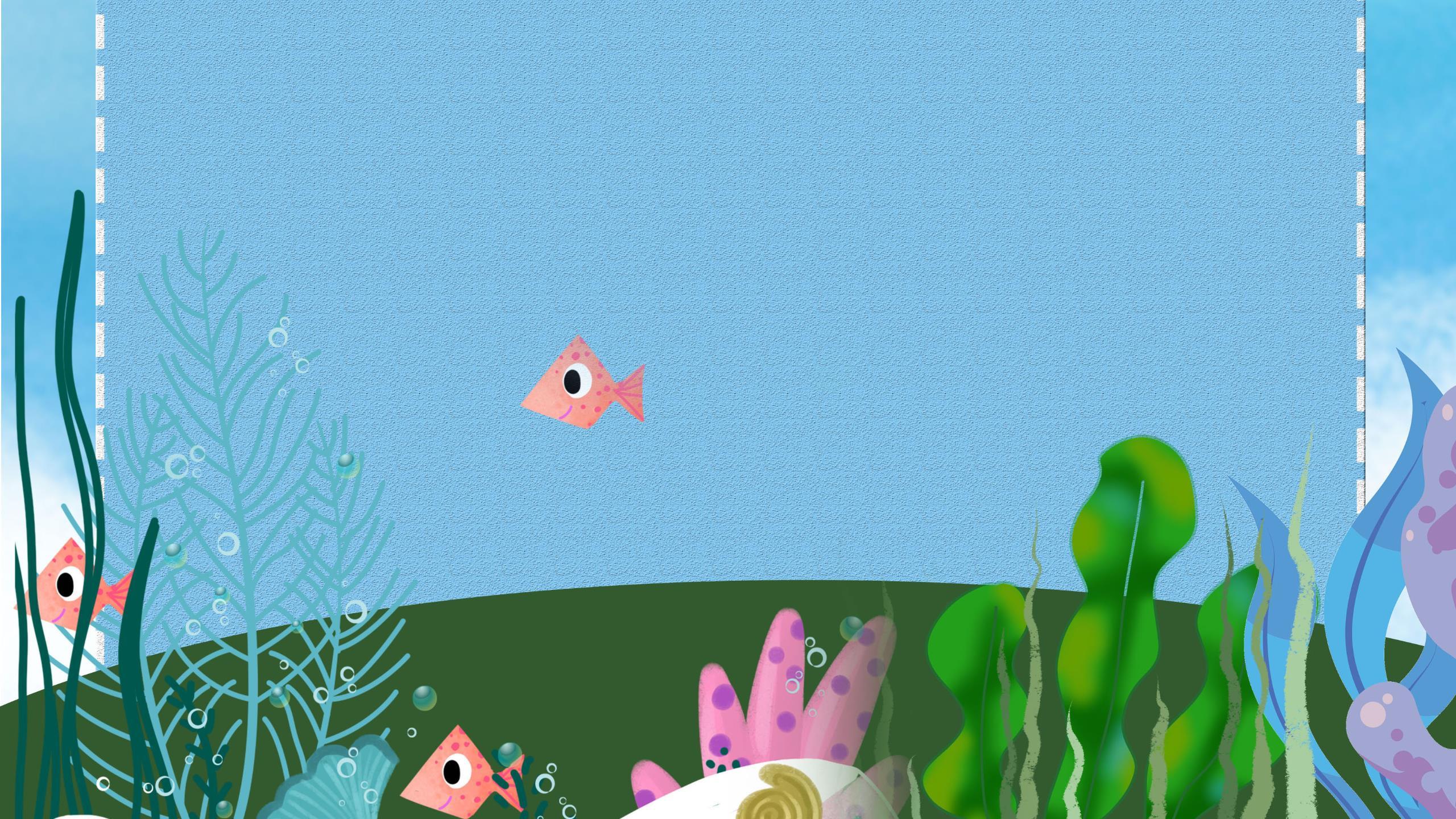 蓝色卡通风格海洋小鱼PPT背景0