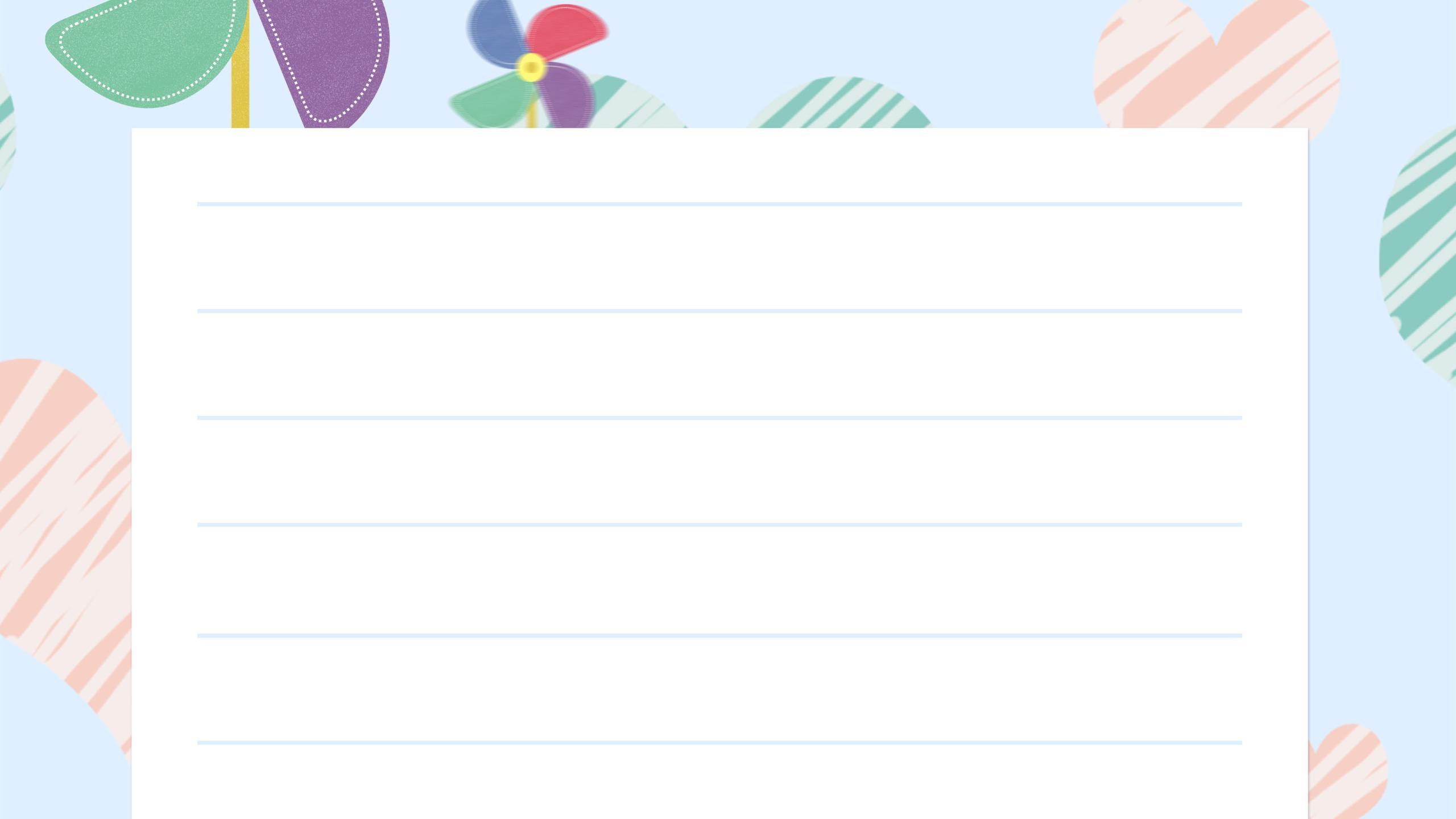 多色卡通风格风车爱心PPT背景0