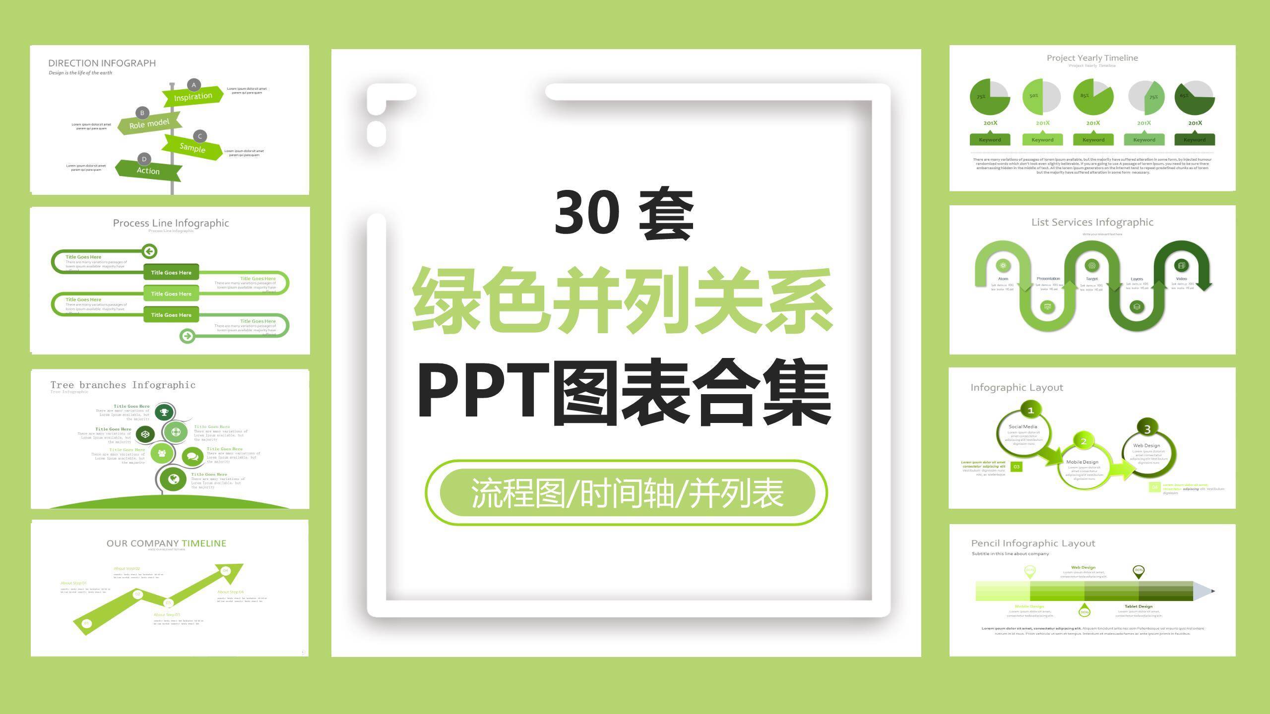 30套绿色时间表PPT图表模板0