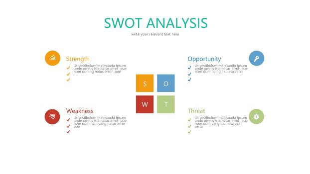 彩色SWOT关系PPT图表模板9