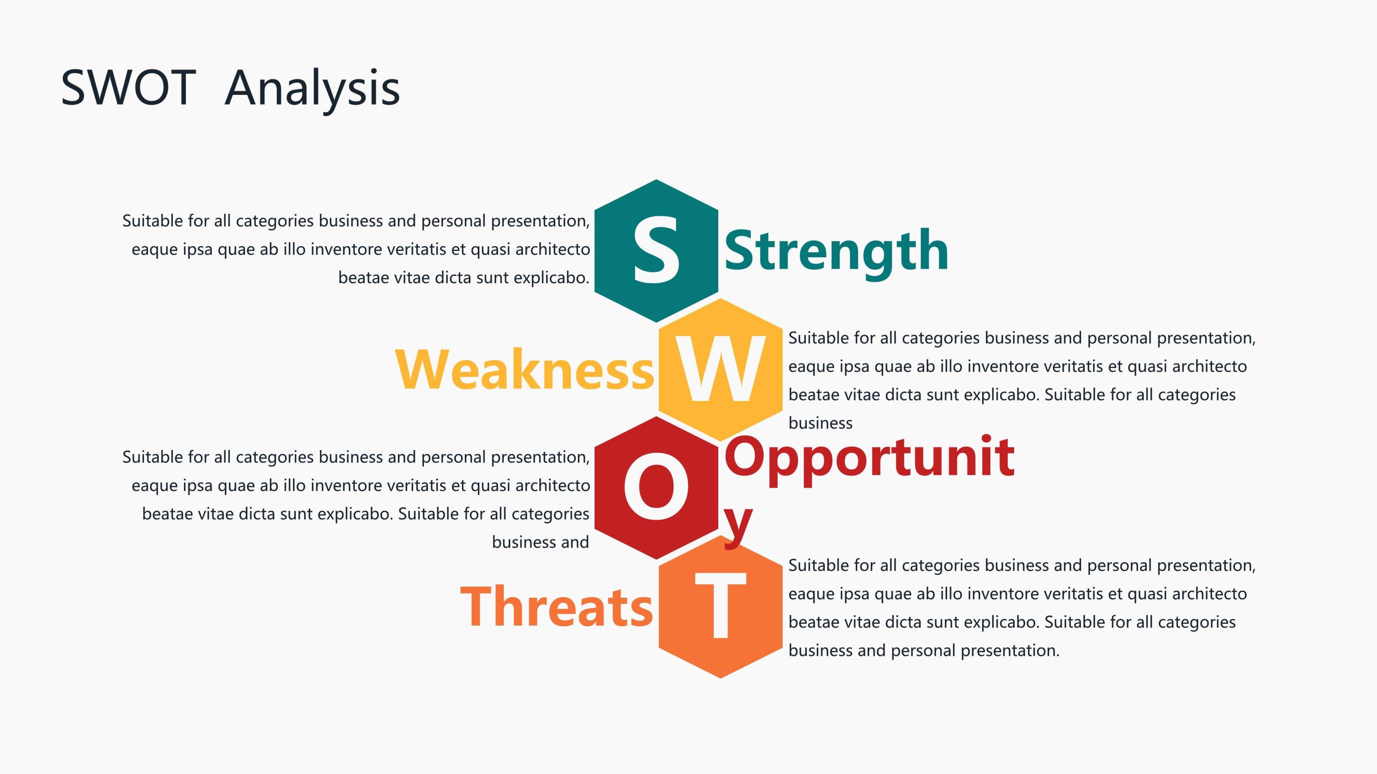 彩色SWOT关系PPT图表模板2