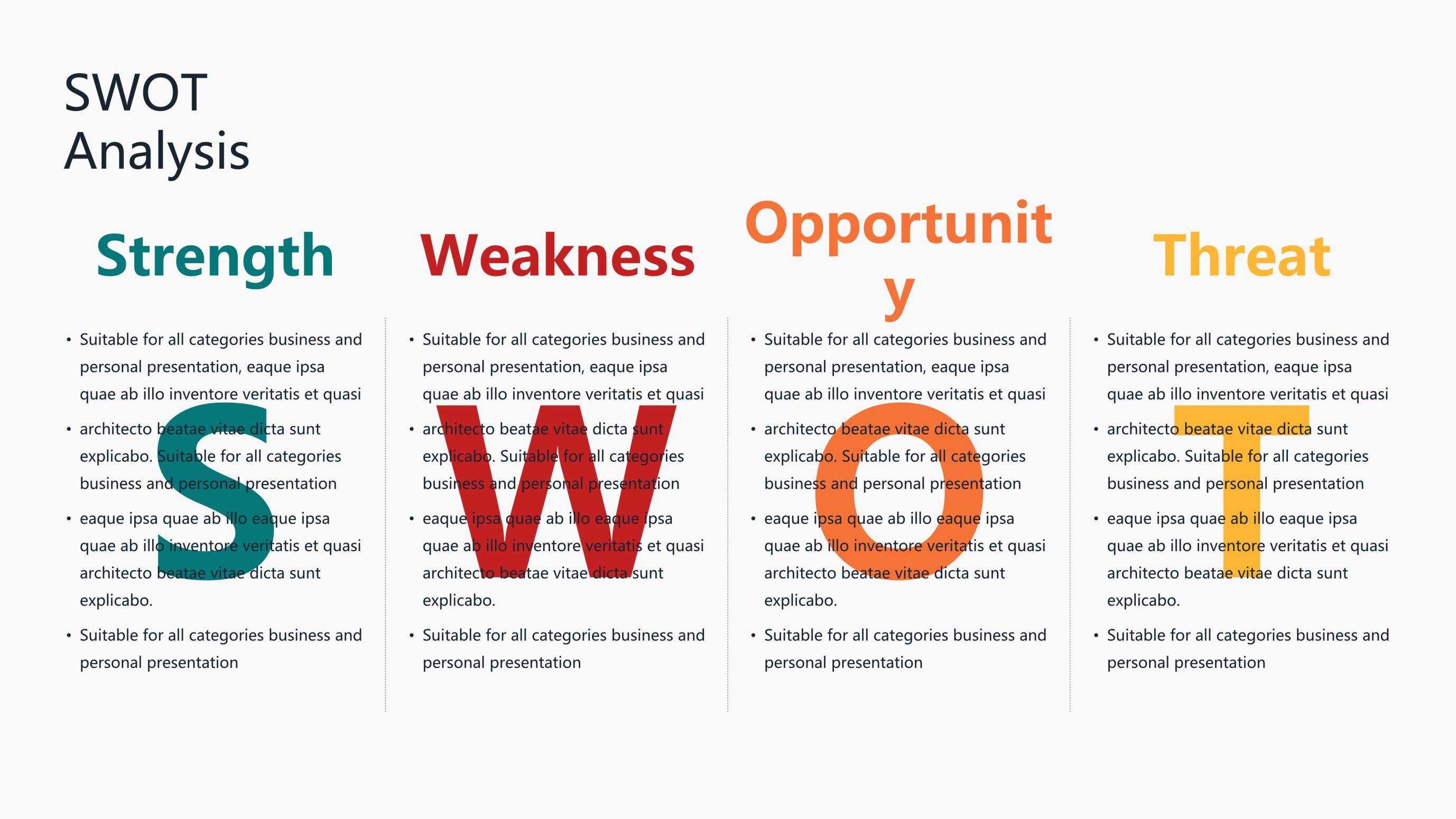 彩色SWOT关系PPT图表模板4