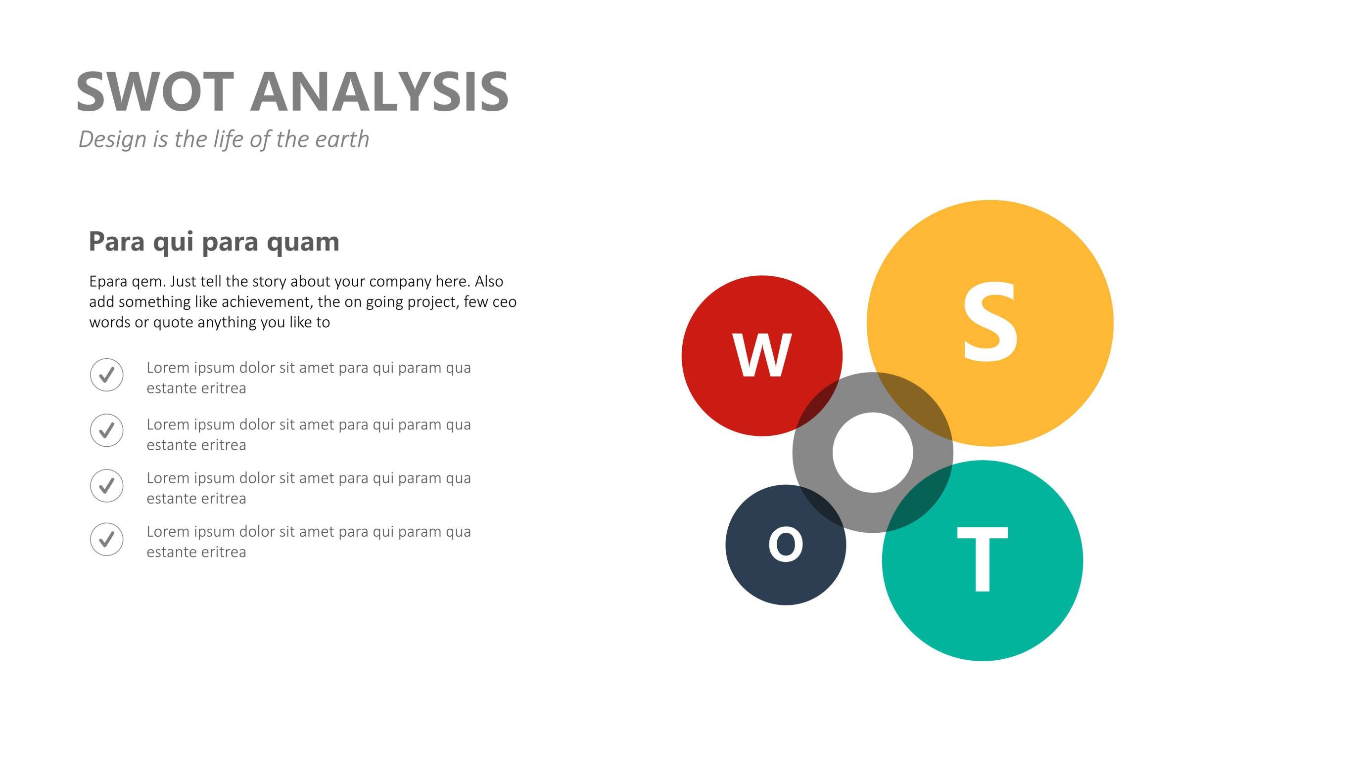 彩色SWOT关系PPT图表模板6