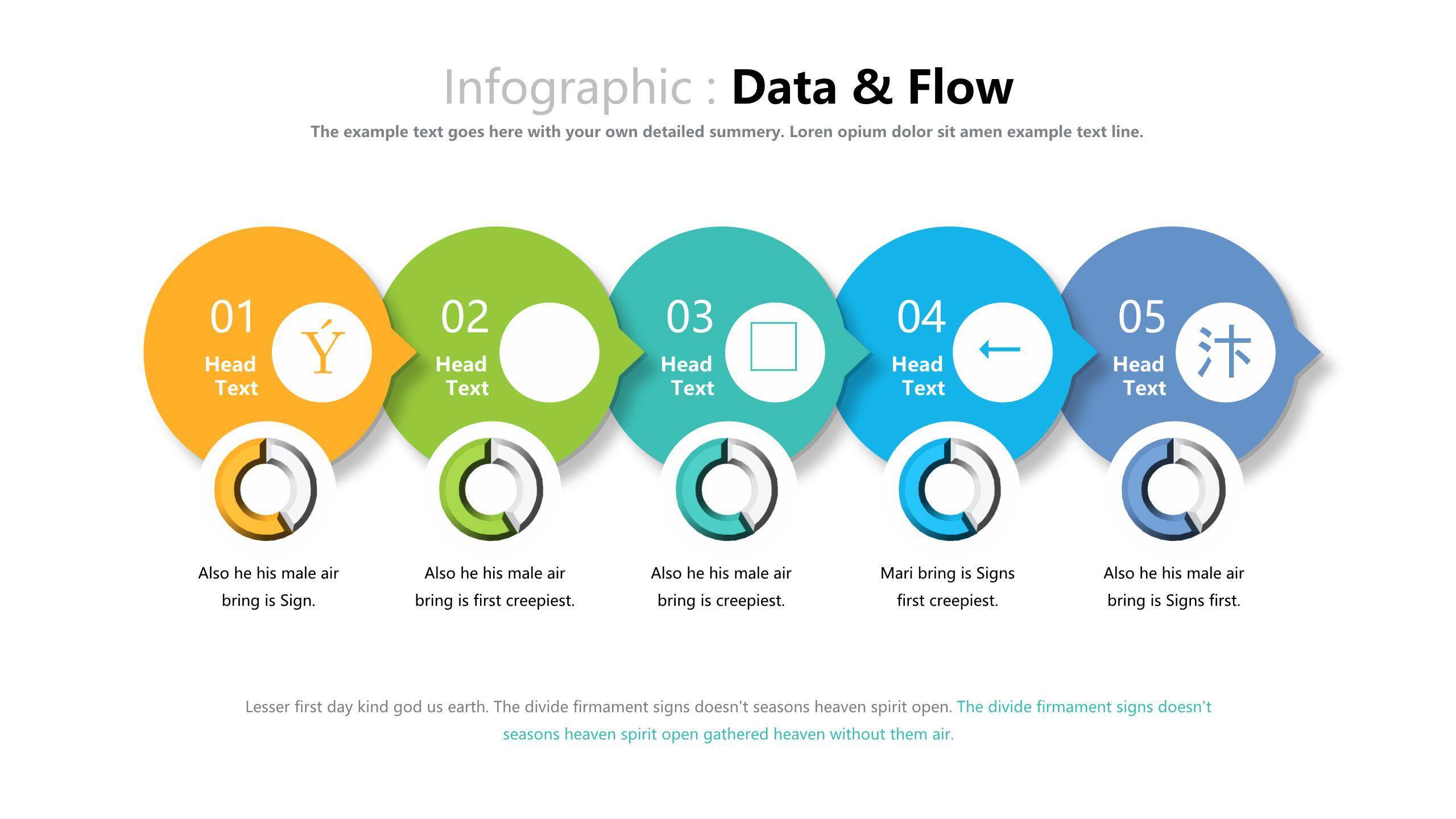 彩色饼形图并列关系PPT图表模板3